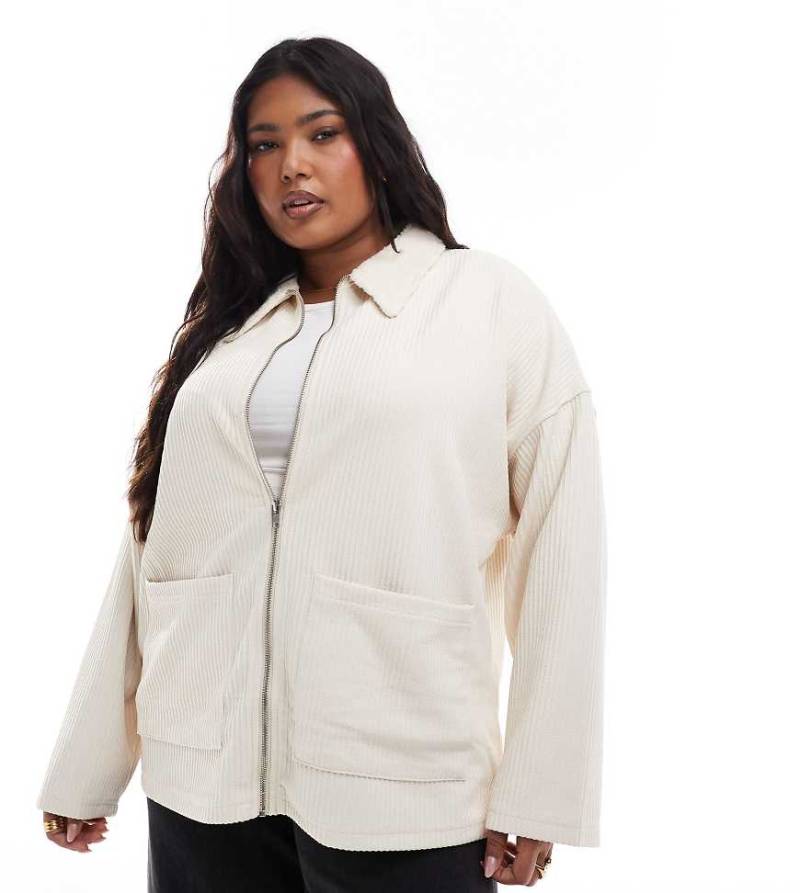 ASOS DESIGN Curve - Sweatshirt in Cremeweiß mit durchgehendem Reißverschluss und Teddyfellkragen von ASOS Curve