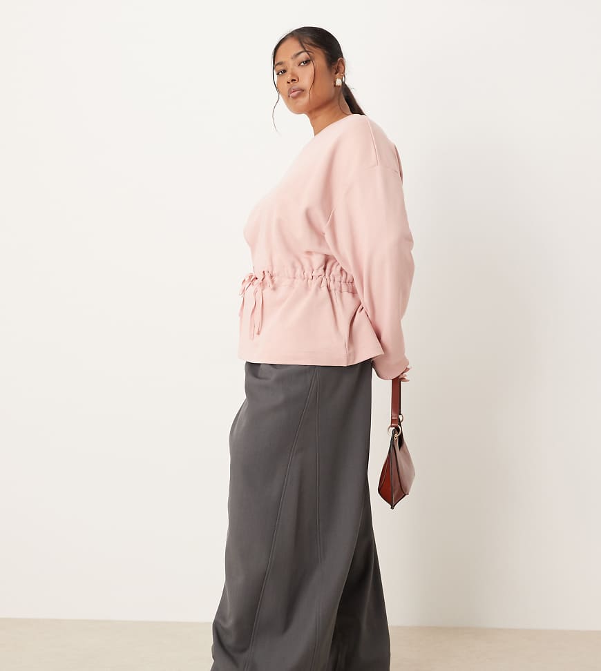 ASOS DESIGN Curve - Sweatshirt in Rosa mit gerafftem Schleifendetail von ASOS Curve