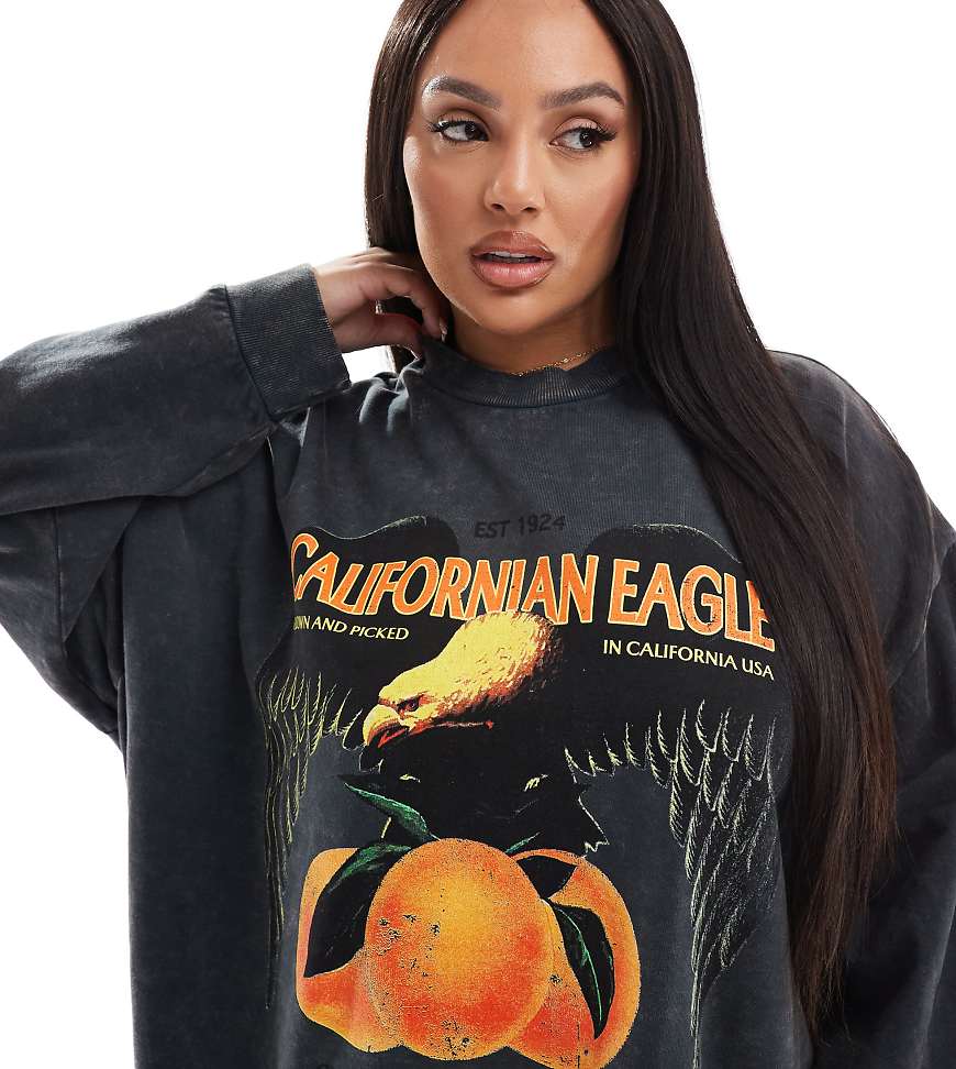 ASOS DESIGN Curve - Sweatshirt in verwaschenem Anthrazit mit „Californian Eagle"-Grafik-Schwarz ASOS DESIGN Curve - Sweatshirt in verwaschenem Anthrazit mit „Californian Eagle"-Grafik-Schwarz von ASOS Curve