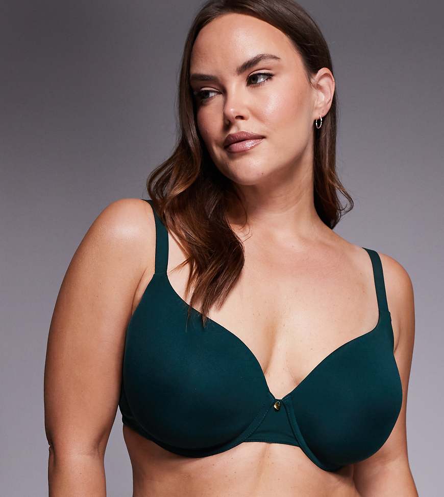 ASOS DESIGN Curve - T-Shirt-BH in Tannengrün mit Formschalen, Anhänger-Detail und geprägten Trägern von ASOS Curve