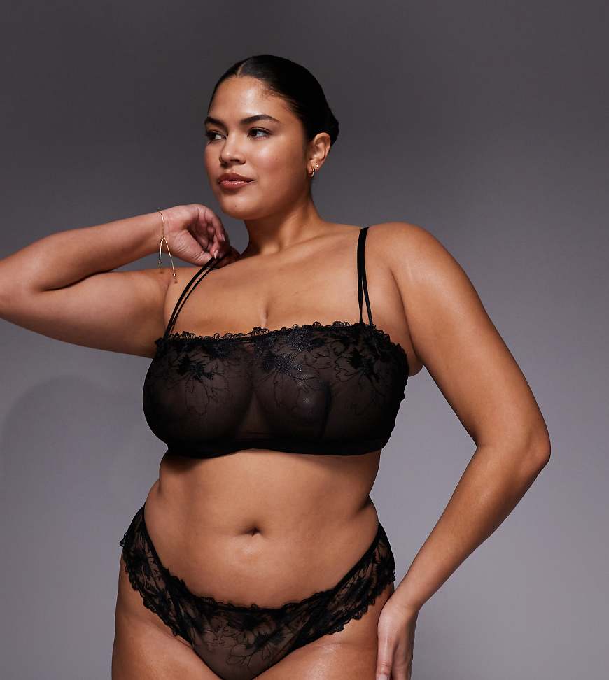 ASOS DESIGN Curve - Tabitha - Cropped-BH in Schwarz mit Blumenstickerei-Blau von ASOS Curve