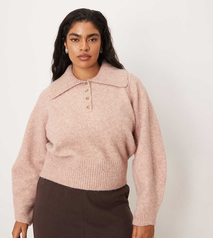 ASOS DESIGN Curve - Taillierter Pullover in Rosa mit Kragen von ASOS Curve