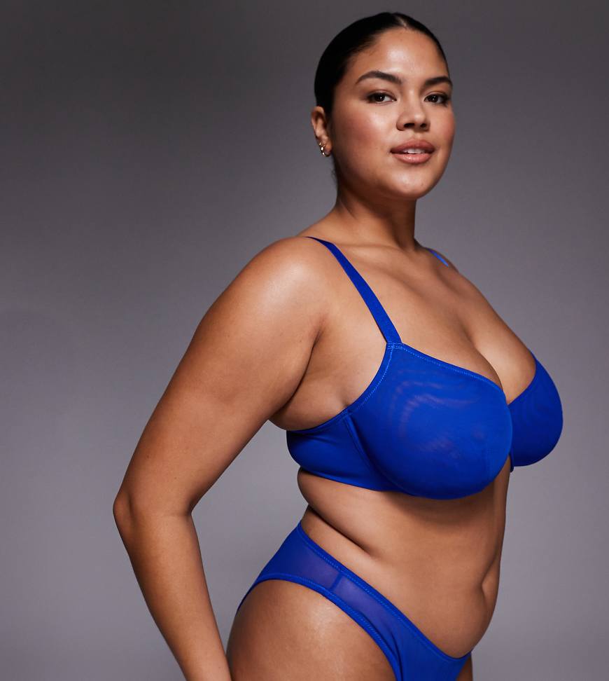 ASOS DESIGN Curve - Tammy - Balconette-BH aus Netzstoff mit Bügel in Kobaltblau-Rot von ASOS Curve