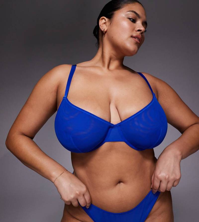 ASOS DESIGN Curve - Tammy - Brazilian-Slip aus Netzstoff in Kobaltblau mit hohem Beinausschnitt-Rot von ASOS Curve