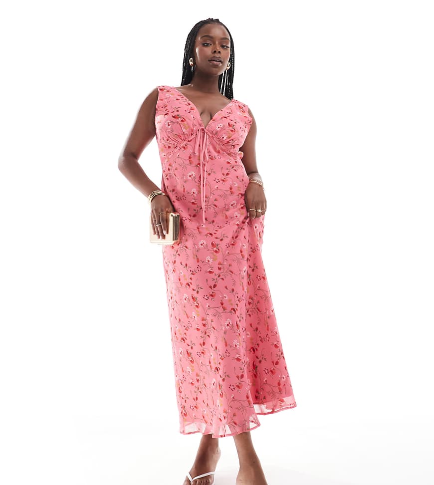 ASOS DESIGN Curve - Trägerkleid mit V-Ausschnitt und Bindedetail am Dekolleté-Bunt ASOS DESIGN Curve - Trägerkleid mit V-Ausschnitt und Bindedetail am Dekolleté-Bunt von ASOS Curve