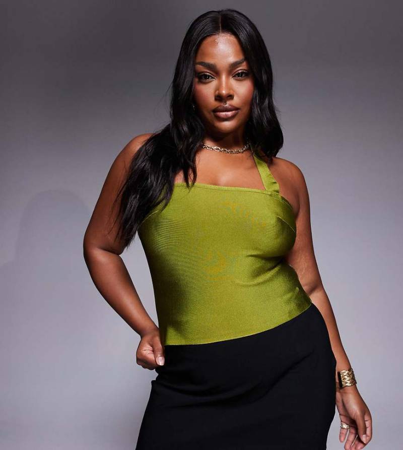 ASOS DESIGN Curve - Trägertop in Olivgrün mit Bandagen-Design von ASOS Curve