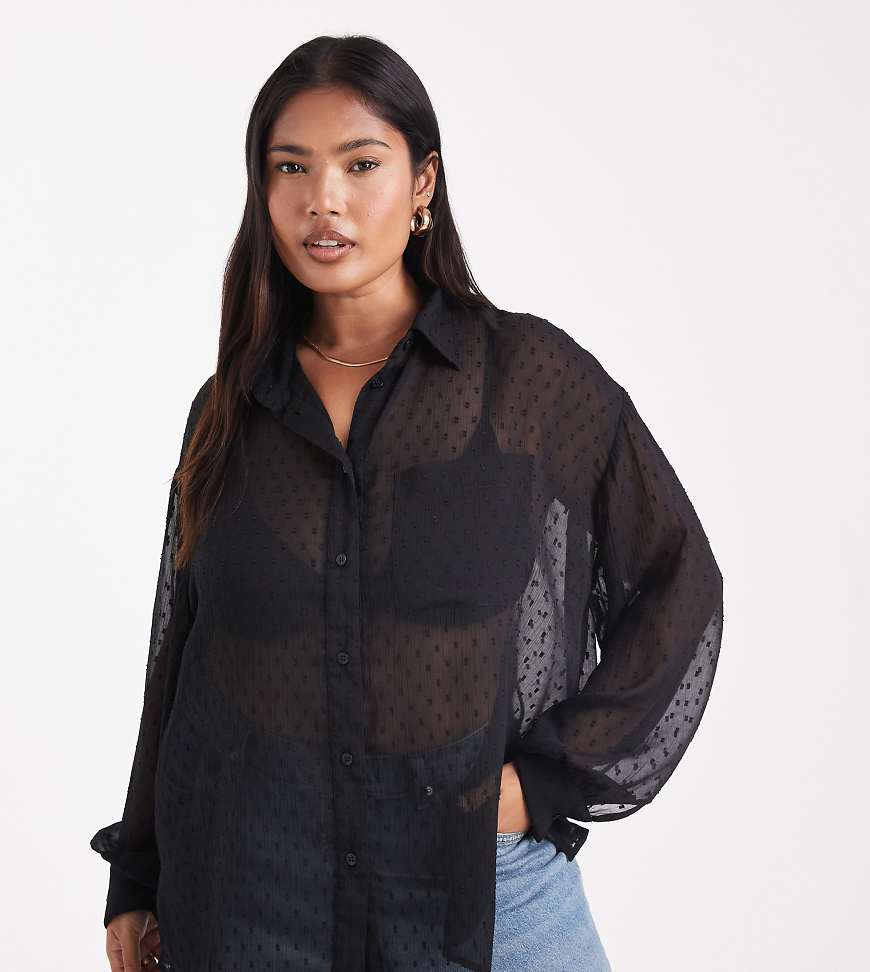 ASOS DESIGN Curve - Transparentes Hemd aus Dobby-Stoff in Schwarz von ASOS Curve