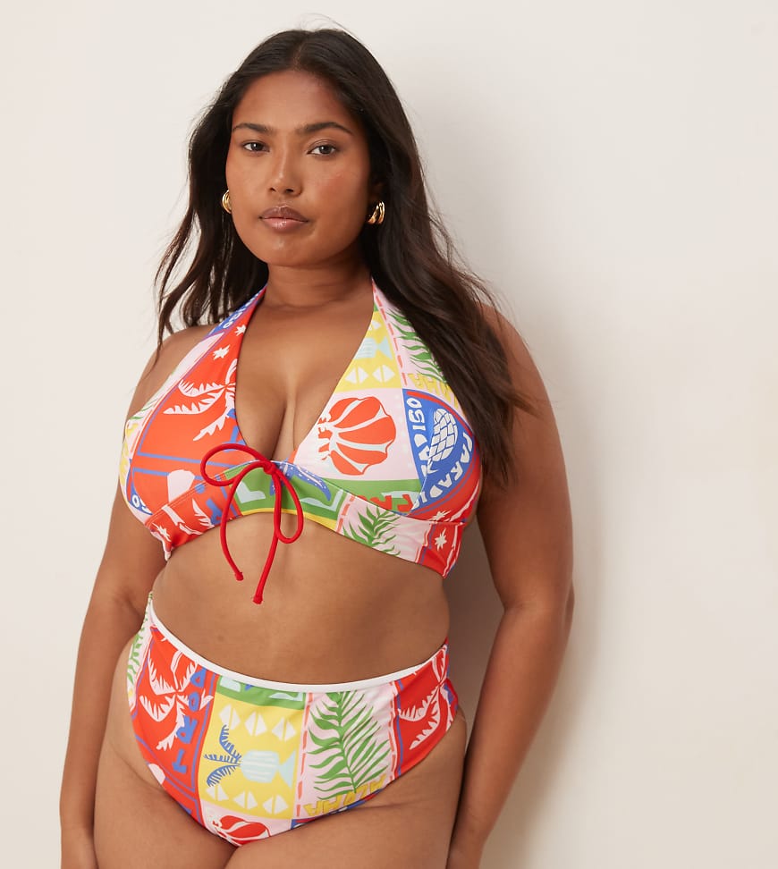 ASOS DESIGN Curve - Trinny - Bikinihose mit hohem Bund und Paridiso-Print-Bunt ASOS DESIGN Curve - Trinny - Bikinihose mit hohem Bund und Paridiso-Print-Bunt von ASOS Curve