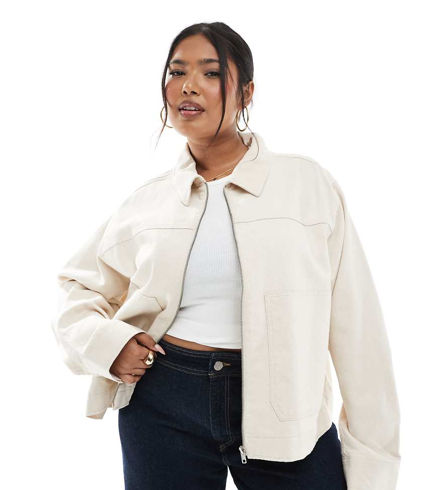 ASOS DESIGN Curve - Twill-Jacke in Steinbeige mit Kragen-Neutral von ASOS Curve