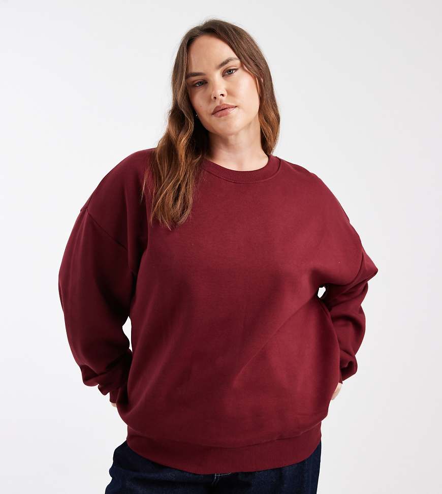ASOS DESIGN Curve - Ultimate - Oversize-Sweatshirt in Burgunderrot mit angerauter Innenseite von ASOS Curve