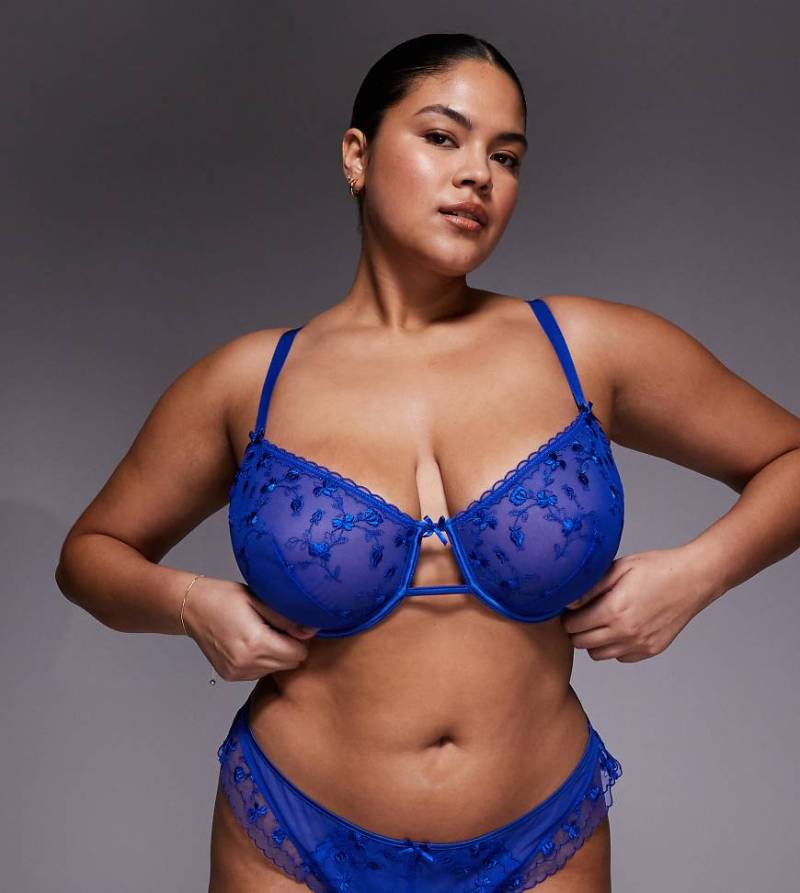 ASOS DESIGN Curve - Valentina - Bügel-BH in Kobaltblau mit Blumenstickerei und Satin-Einfassung von ASOS Curve