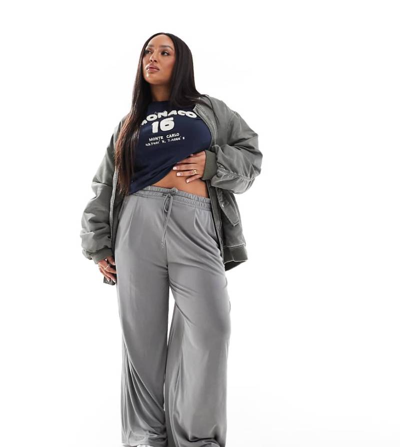 ASOS DESIGN Curve - Weiche Hose in Hellgrau mit weitem Schnitt und Kordelzugbund von ASOS Curve