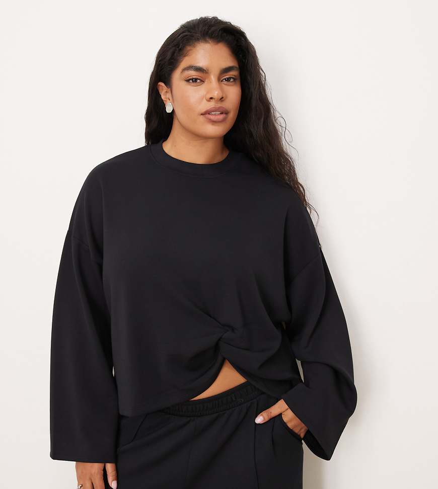 ASOS DESIGN Curve - Weiches Sweatshirt aus Cupro in Schwarz mit Knoten-Detail vorne-Grau von ASOS Curve
