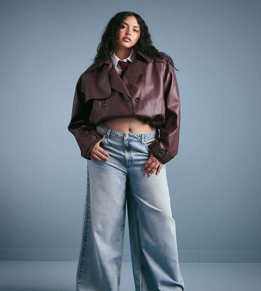 ASOS DESIGN Curve - Weit geschnittene Jeans in Vintage-Waschung mit hohem Bund-Blau von ASOS Curve