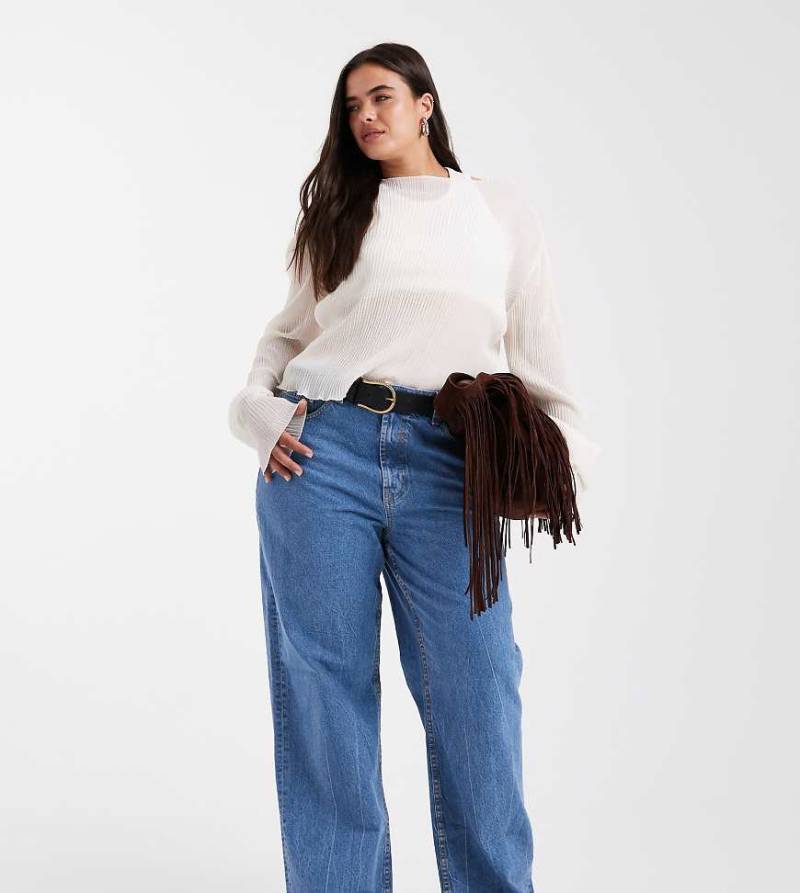 ASOS DESIGN Curve - Weite Dad-Jeans in reinem Blau von ASOS Curve
