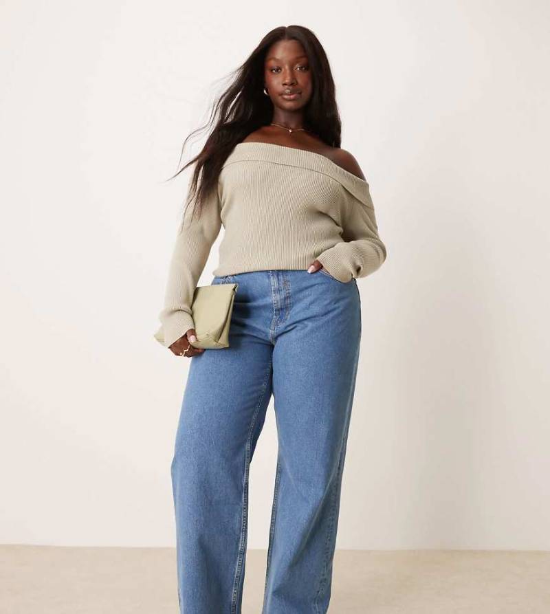 ASOS DESIGN Curve - Weite Dad-Jeans in reinem Blau von ASOS Curve