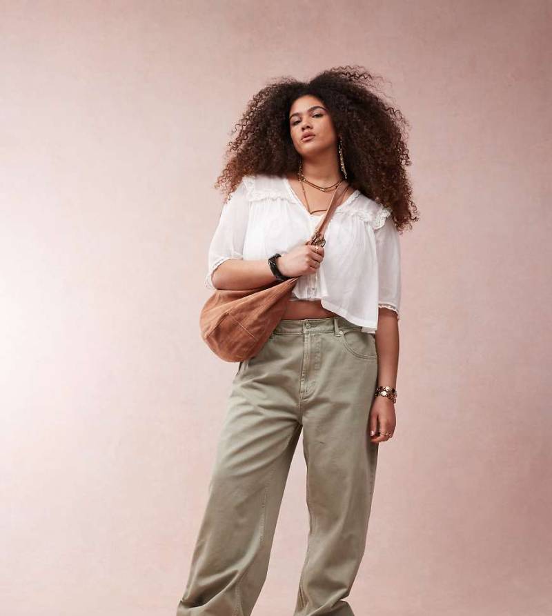 ASOS DESIGN Curve - Weite Dad-Jeans in Khaki-Grün von ASOS Curve