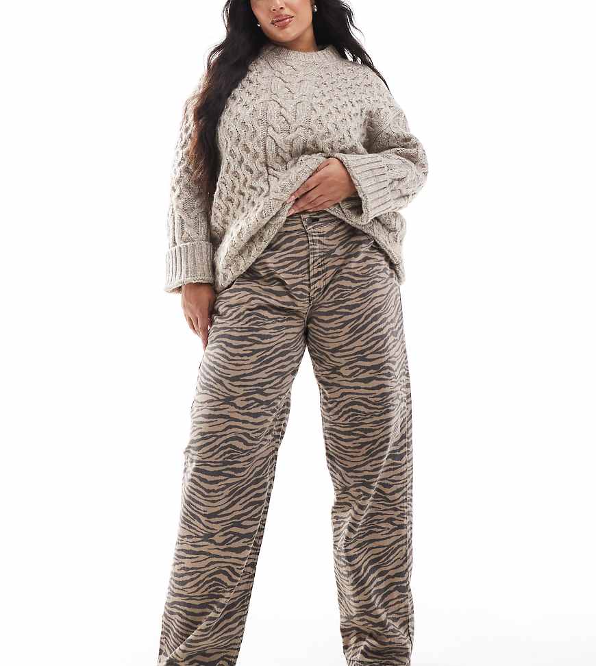 ASOS DESIGN Curve - Weite Jeans mit Tigerprint-Neutral ASOS DESIGN Curve - Weite Jeans mit Tigerprint-Neutral von ASOS Curve