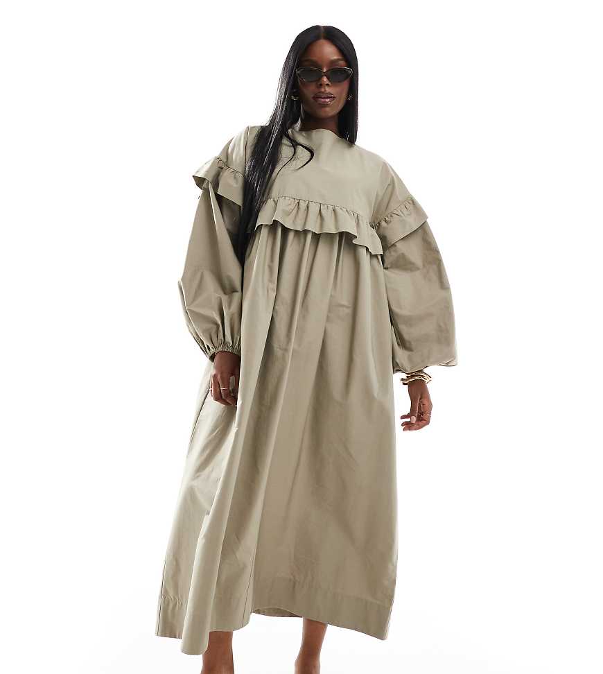 ASOS DESIGN Curve - Weites Hänger-Midikleid in der Farbe Roasted Cashew mit Rüschen und Oversize-Ärmeln-Orange ASOS DESIGN Curve - Weites Hänger-Midikleid in der Farbe Roasted Cashew mit Rüschen und Oversize-Ärmeln-Orange von ASOS Curve