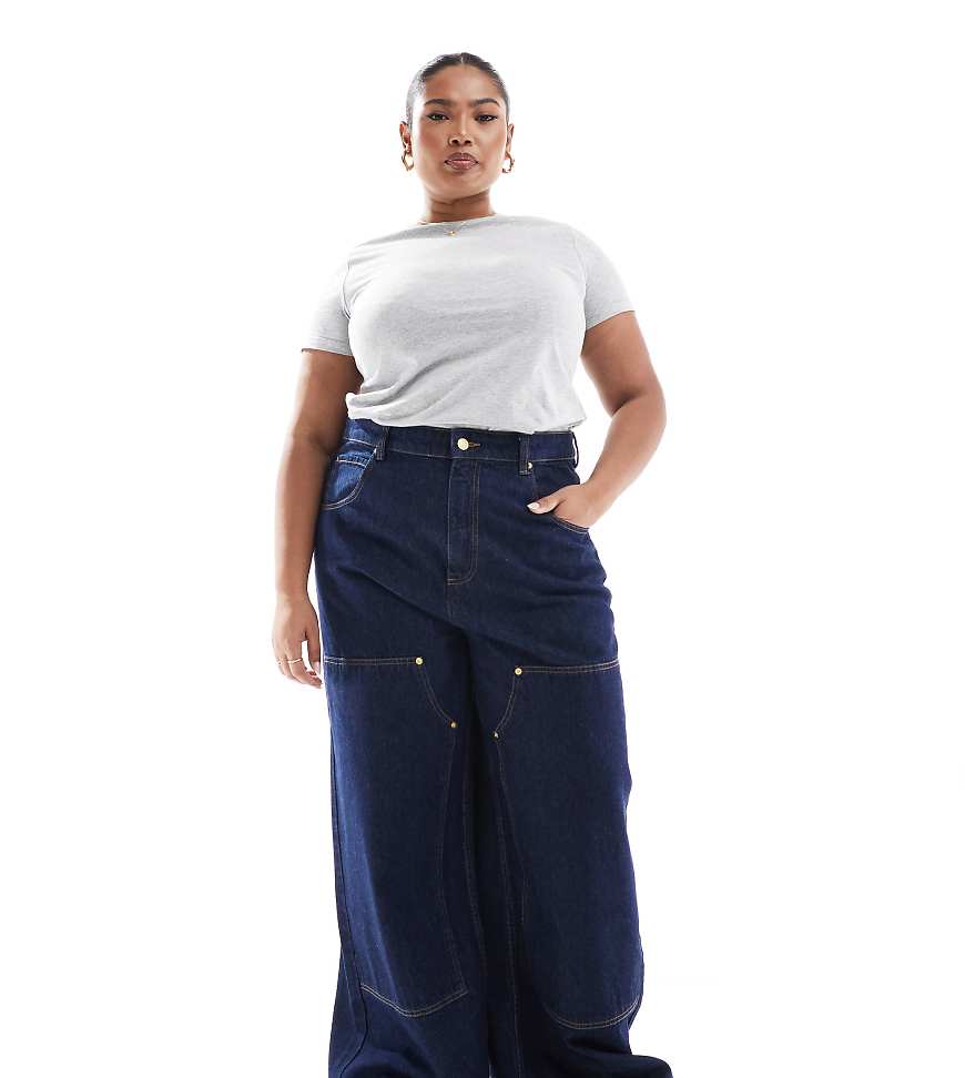 ASOS DESIGN Curve - Workwear-Jeans in tintenblauer Waschung mit weitem Bein ASOS DESIGN Curve - Workwear-Jeans in tintenblauer Waschung mit weitem Bein von ASOS Curve