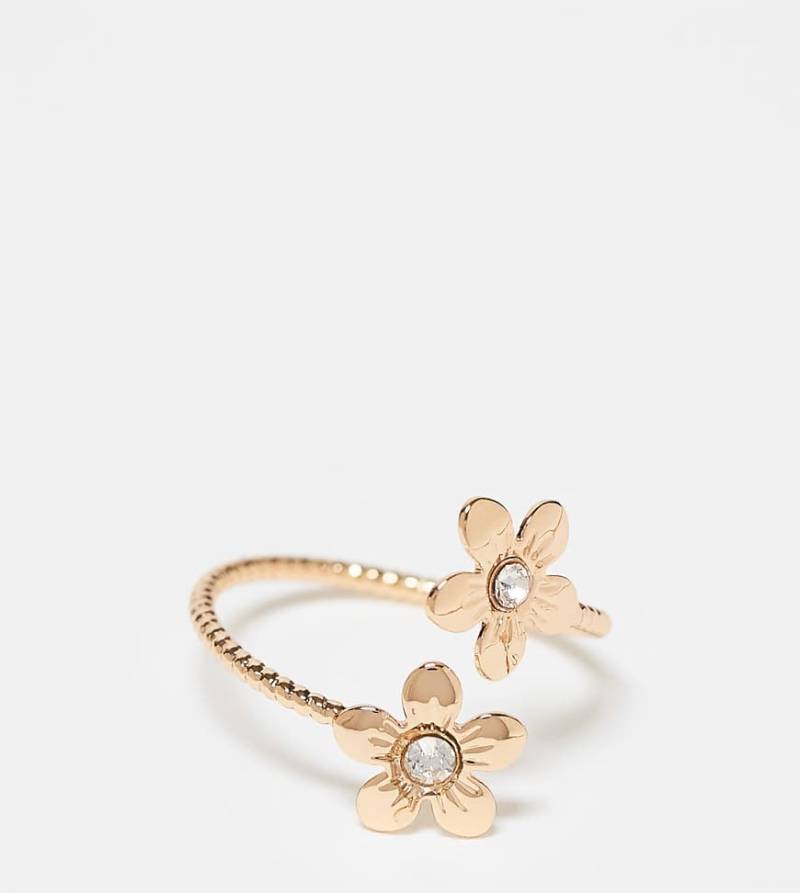 ASOS DESIGN Curve - Zierlicher Wickelring in Gold-Optik mit Blumen-Motiv-Goldfarben von ASOS Curve