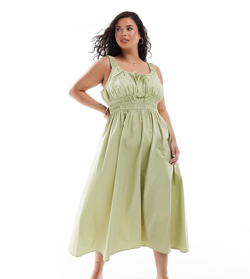 ASOS Design Curve - Tailliertes Midi-Sommerkleid in Salbeigrün mit breiten Trägern-Bunt ASOS Design Curve - Tailliertes Midi-Sommerkleid in Salbeigrün mit breiten Trägern-Bunt von ASOS Curve