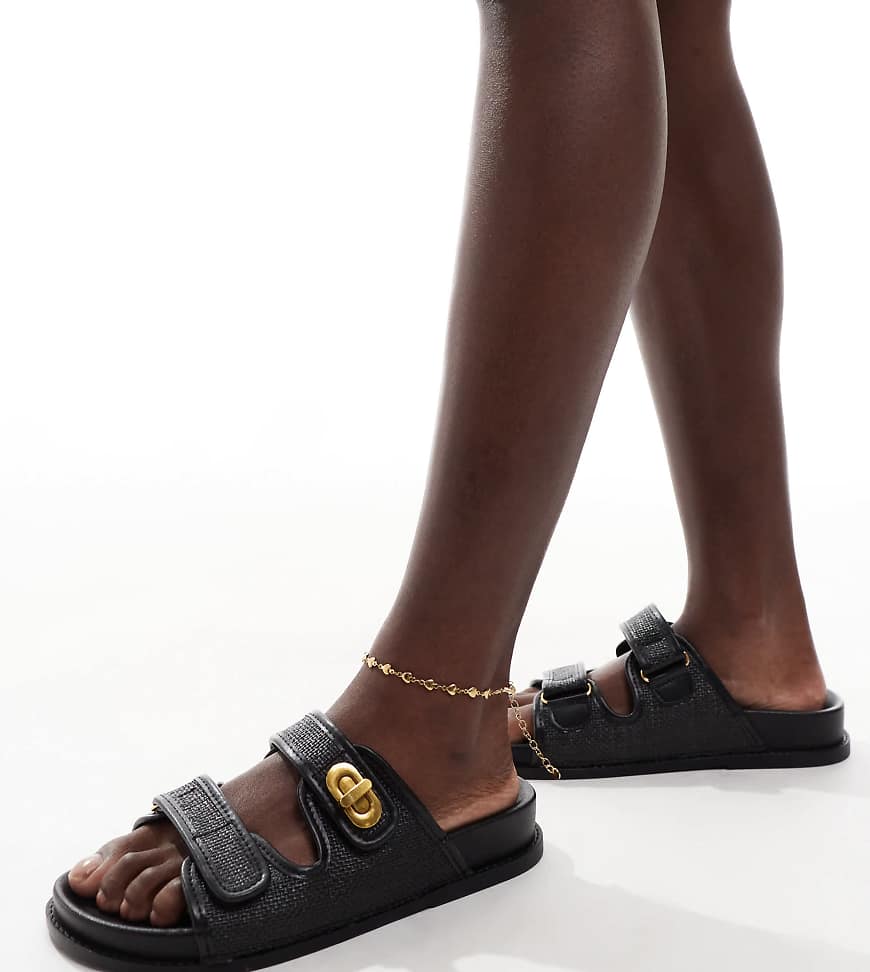 ASOS DESIGN - Wide Fit - Fawn - Fußbett-Slider in Schwarz mit Drehverschluss von ASOS DESIGN Wide Fit