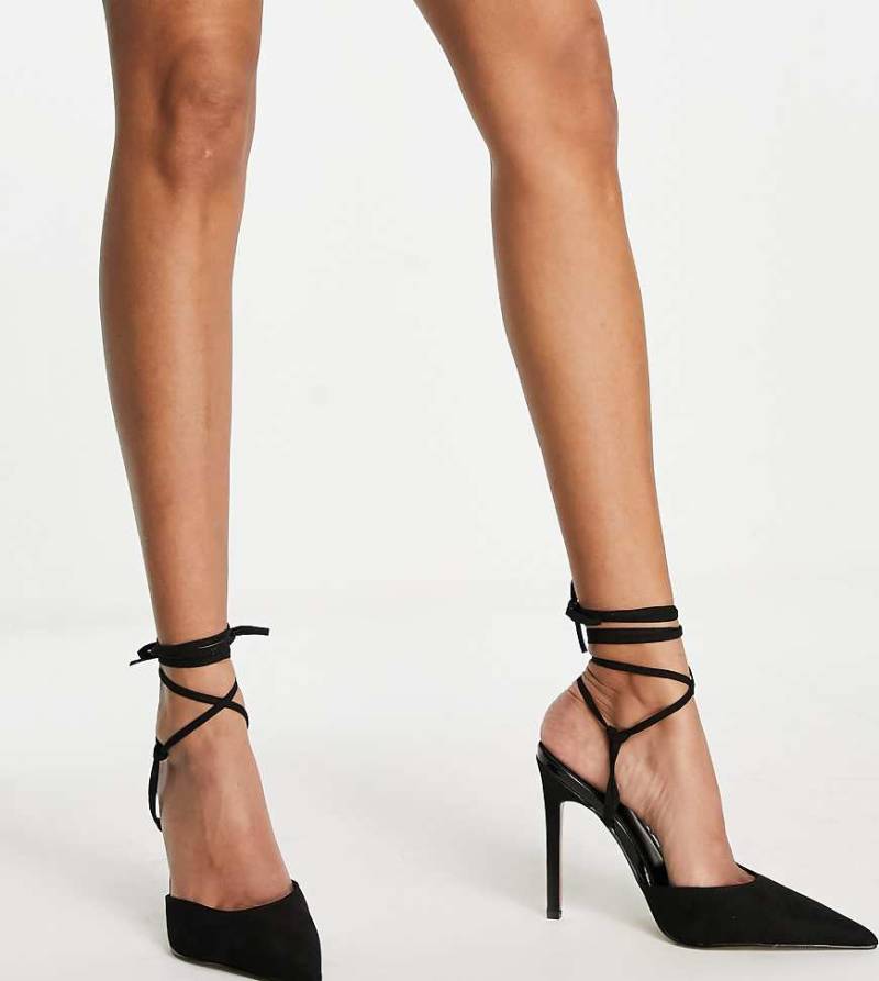 ASOS DESIGN Wide Fit - Prize - Schuhe in Schwarz mit hohem Absatz und Schnürung am Bein von ASOS DESIGN Wide Fit