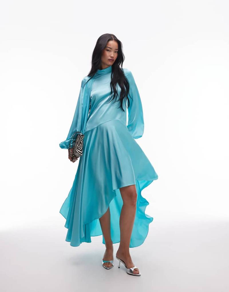 ASOS ARCHIVE - Maxikleid aus Satin in Türkis mit tiefer Taille und Schaldetail-Blau von ASOS DESIGN