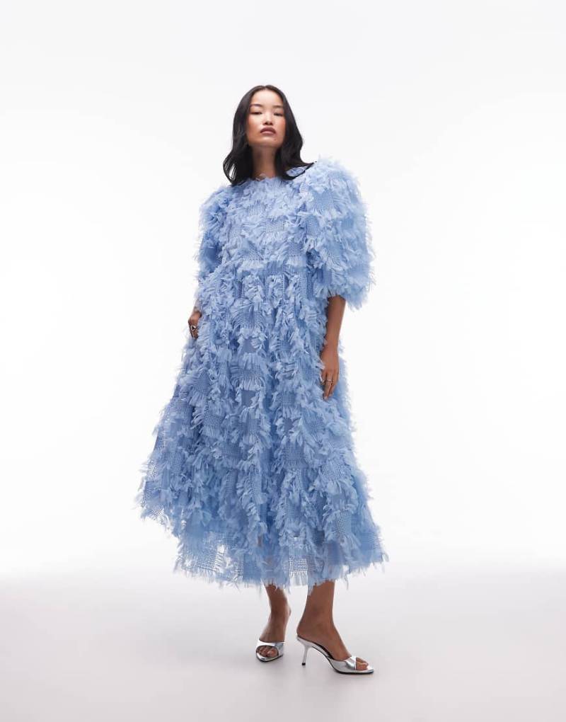 ASOS ARCHIVE - Wadenlanges Oversized-Kleid aus strukturiertem Netzstoff in Blau von ASOS DESIGN