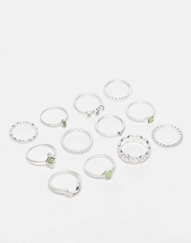 ASOS DESIGN - 12er-Pack silberfarbene Ringe in Used-Optik von ASOS DESIGN