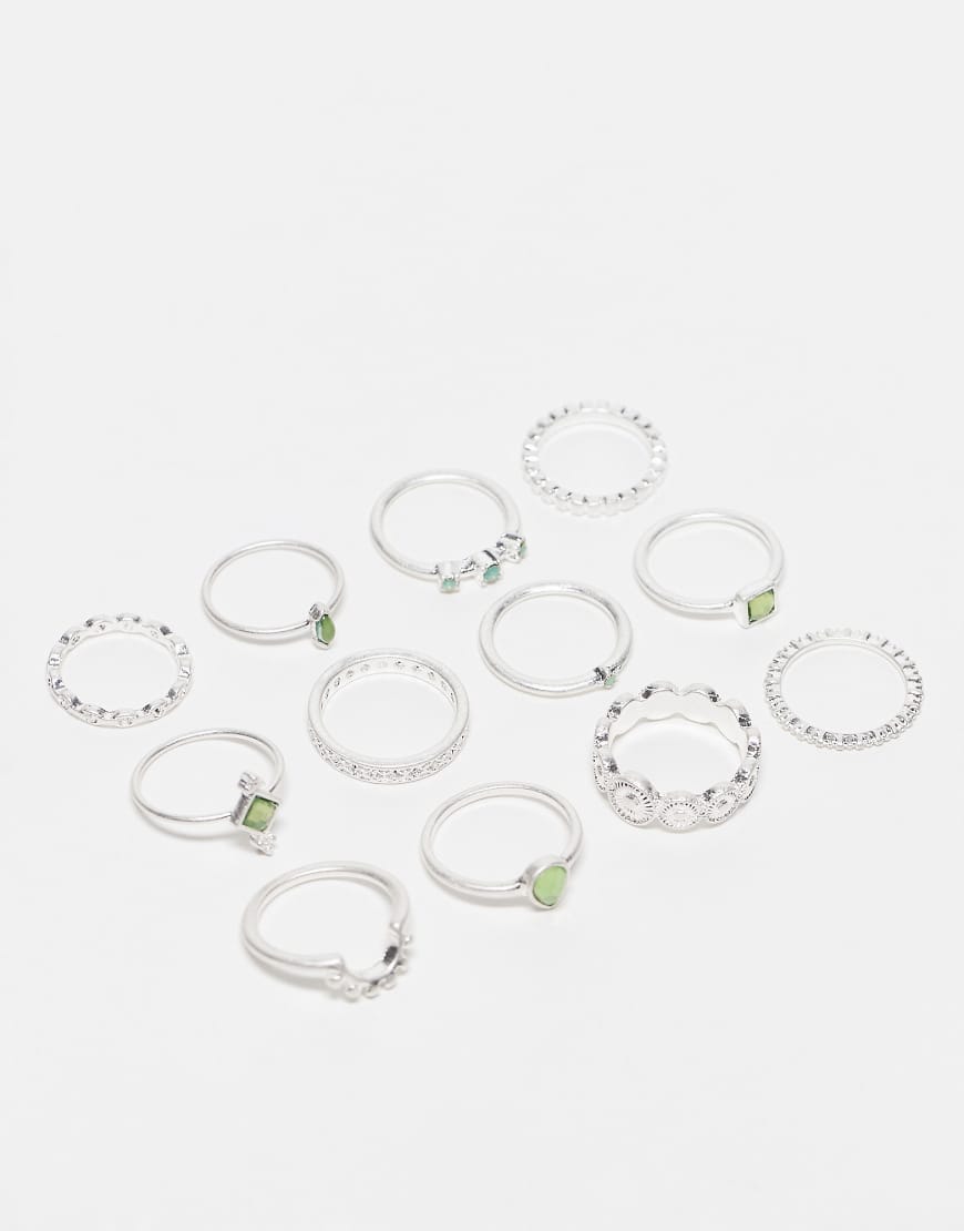 ASOS DESIGN - 12er-Pack silberfarbene Ringe in Used-Optik von ASOS DESIGN