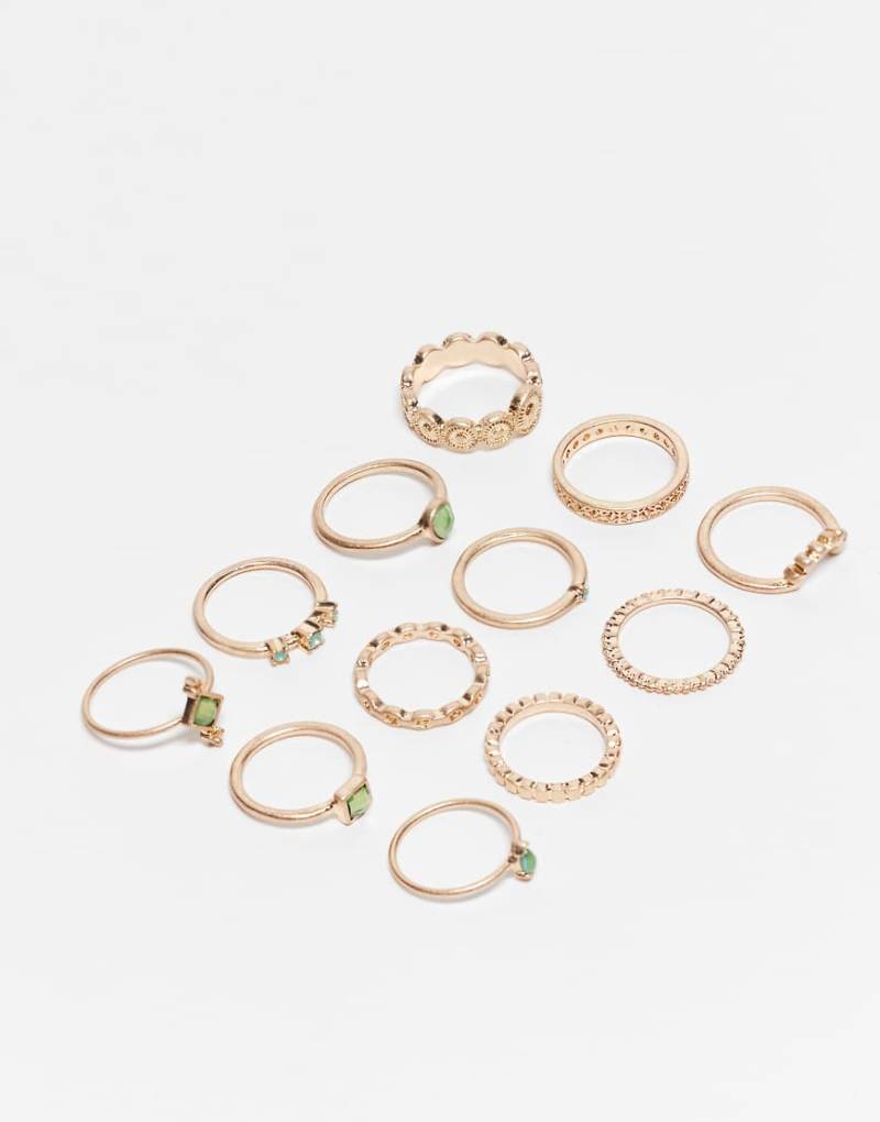ASOS DESIGN - 12er-Set goldfarbene Ringe von ASOS DESIGN