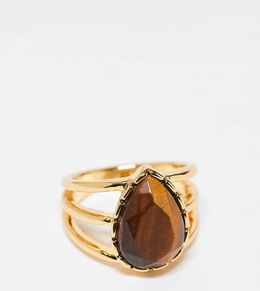 ASOS DESIGN - 14-karätig vergoldeter Ring mit Halbedelstein in Tigeraugen-Optik-Goldfarben ASOS DESIGN - 14-karätig vergoldeter Ring mit Halbedelstein in Tigeraugen-Optik-Goldfarben von ASOS DESIGN