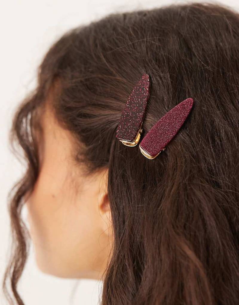 ASOS DESIGN - 2 Haarklammern in glitzernden Pflaumen-Tönen-Bunt von ASOS DESIGN