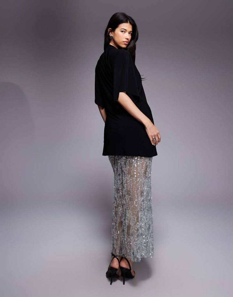 ASOS DESIGN - 2-in-1-Maxikleid in Minzgrün mit T-Shirt-Oberteil und paillettenbesetztem Spitzenrock-Bunt von ASOS DESIGN