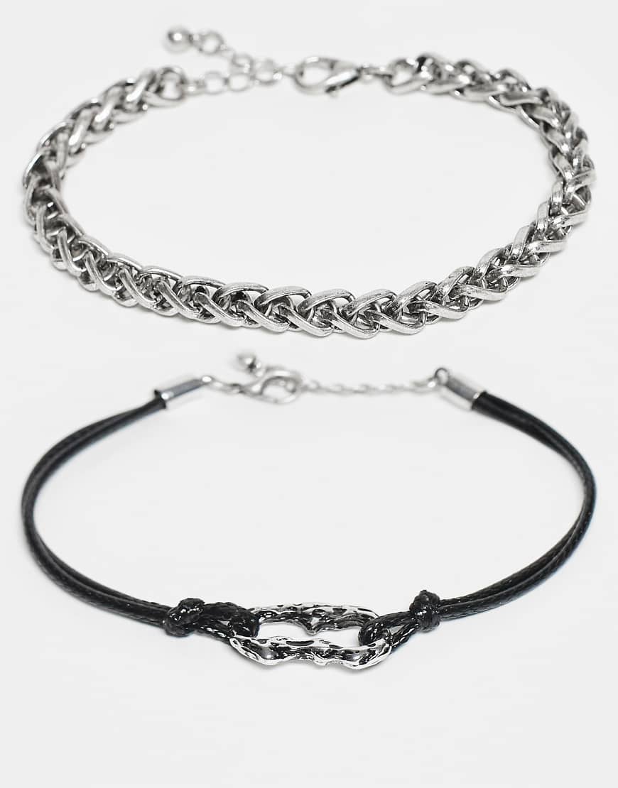 ASOS DESIGN - 2er-Pack Armbänder in Schwarz im Ketten- und Kordeldesign von ASOS DESIGN