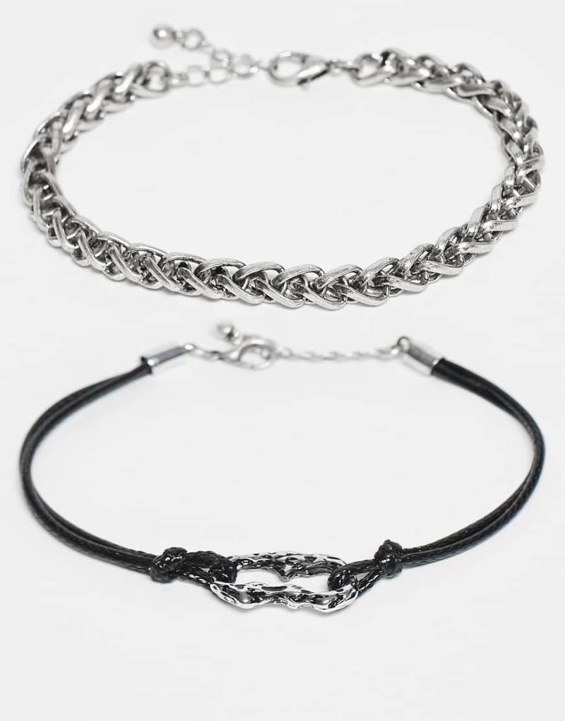 ASOS DESIGN - 2er-Pack Armbänder in Schwarz im Ketten- und Kordeldesign von ASOS DESIGN