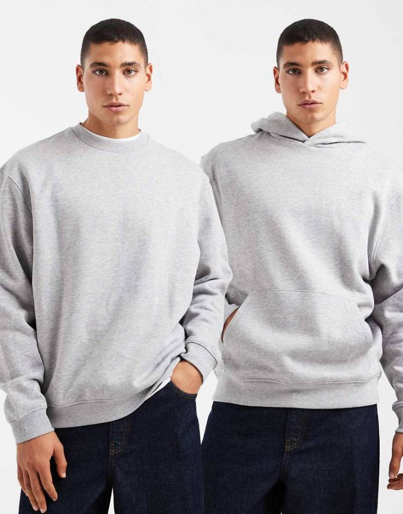 ASOS DESIGN - 2er-Pack Basic-Kapuzenpullover und -Sweatshirt in meliertem Grau mit lockerem Schnitt von ASOS DESIGN