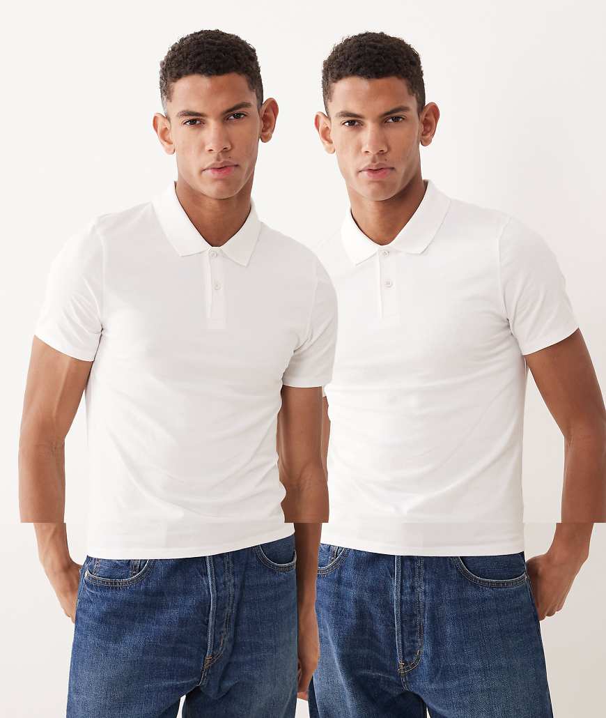 ASOS DESIGN - 2er-Pack Basic-Muskelshirts in Weiß mit Polokragen von ASOS DESIGN