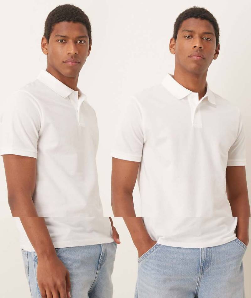 ASOS DESIGN - 2er-Pack Basic-Polohemden aus Pikee in Weiß von ASOS DESIGN