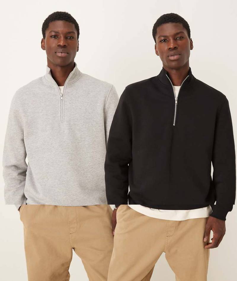 ASOS DESIGN - 2er-Pack Basic-Sweatshirts in Schwarz und Grau mit kurzem Reißverschluss-Bunt von ASOS DESIGN