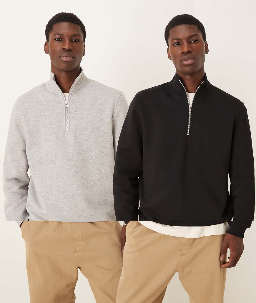 ASOS DESIGN - 2er-Pack Basic-Sweatshirts in Schwarz und Grau mit kurzem Reißverschluss-Bunt von ASOS DESIGN
