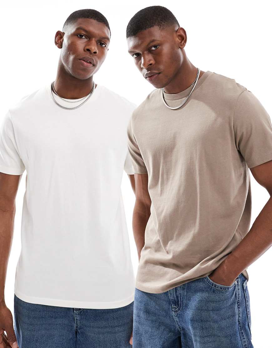 ASOS DESIGN - 2er-Pack Basic-T-Shirts in Braun und Creme mit Rundhalsausschnitt-Bunt ASOS DESIGN - 2er-Pack Basic-T-Shirts in Braun und Creme mit Rundhalsausschnitt-Bunt von ASOS DESIGN