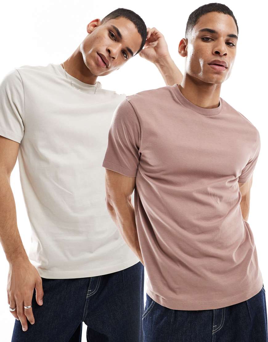 ASOS DESIGN - 2er-Pack Basic-T-Shirts in Braun und Steinbeige mit Rundhalsausschnitt-Bunt von ASOS DESIGN