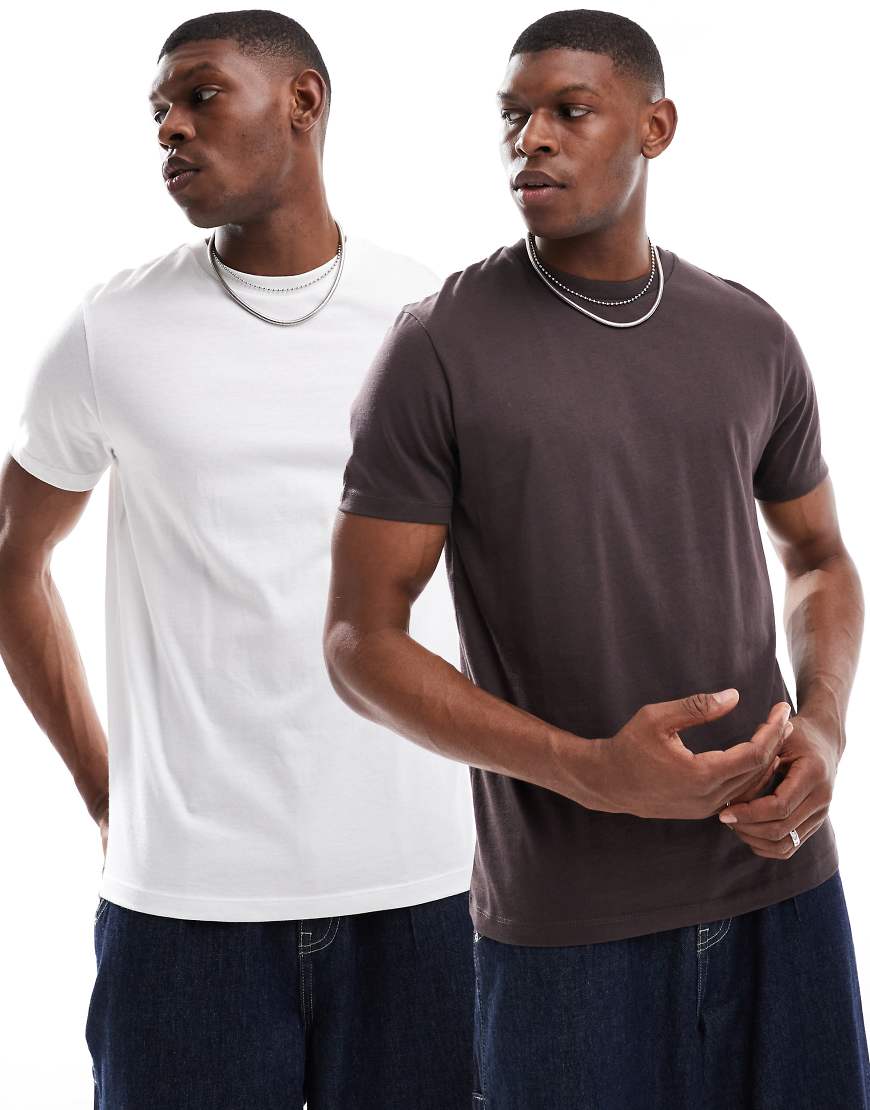 ASOS DESIGN - 2er-Pack Basic-T-Shirts in Braun und Weiß mit Rundhalsausschnitt-Bunt ASOS DESIGN - 2er-Pack Basic-T-Shirts in Braun und Weiß mit Rundhalsausschnitt-Bunt von ASOS DESIGN