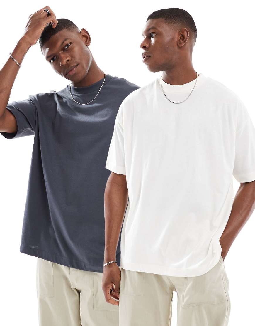 ASOS DESIGN - 2er-Pack Basic-T-Shirts in Creme und Anthrazit, Oversize-Passform-Bunt ASOS DESIGN - 2er-Pack Basic-T-Shirts in Creme und Anthrazit, Oversize-Passform-Bunt von ASOS DESIGN