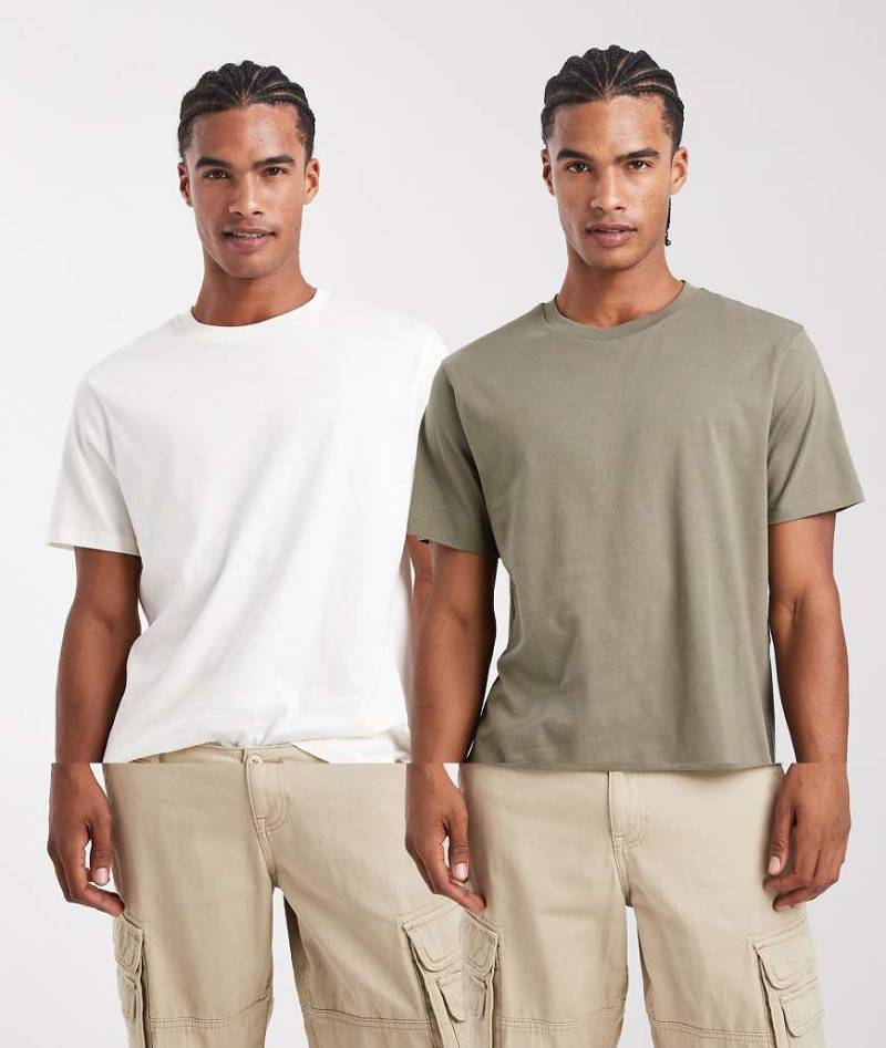 ASOS DESIGN - 2er-Pack Basic-T-Shirts in Creme und Khaki mit Rundhalsausschnitt-Bunt von ASOS DESIGN