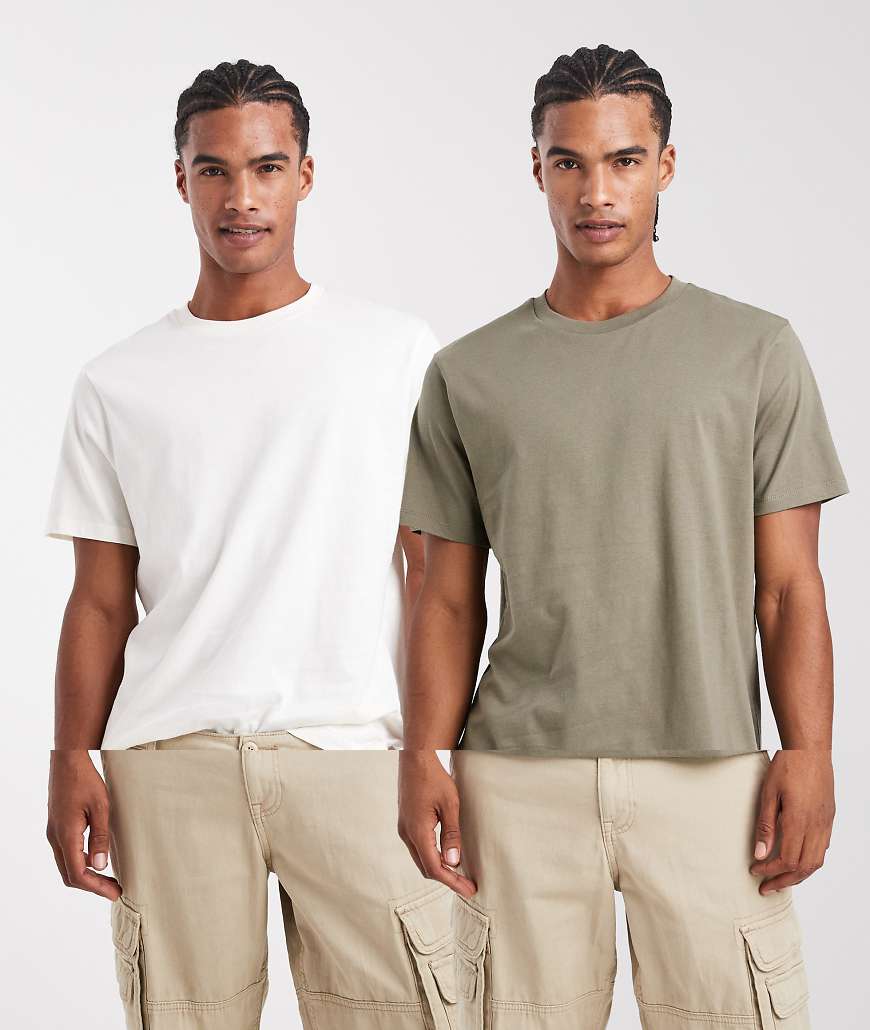 ASOS DESIGN - 2er-Pack Basic-T-Shirts in Creme und Khaki mit Rundhalsausschnitt-Bunt von ASOS DESIGN