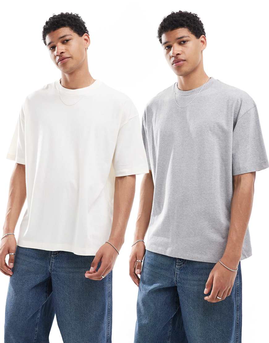 ASOS DESIGN - 2er-Pack Basic-T-Shirts in Cremeweiß und meliertem Grau mit Oversize-Schnitt-Bunt ASOS DESIGN - 2er-Pack Basic-T-Shirts in Cremeweiß und meliertem Grau mit Oversize-Schnitt-Bunt von ASOS DESIGN